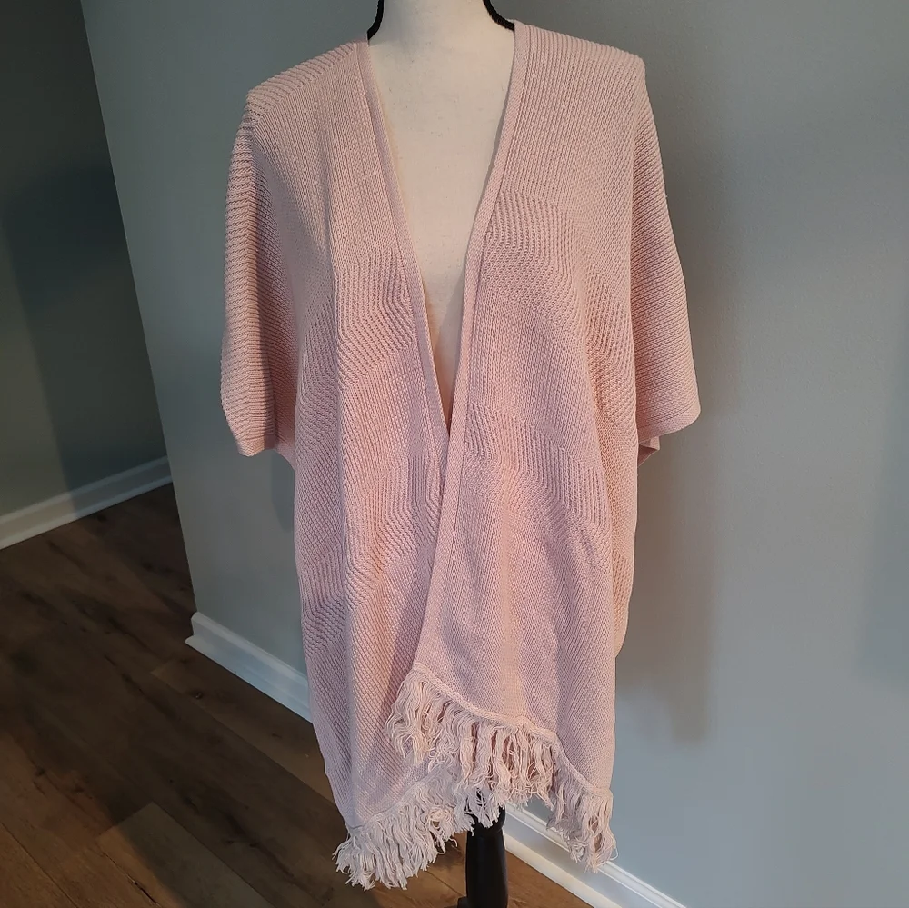 Roller Rabbit May Cape Pale Rose Pink Fringe Cotton Sweater One Size